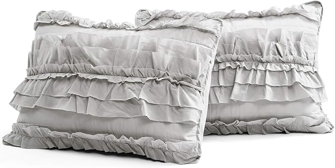 Lush Decor Belle Quilt Queen Size 3 Piece Set Full/Queen Light Grey - Ruffle Bedding Set - Cute Quilt - Coquette Decor - Queen Bedding