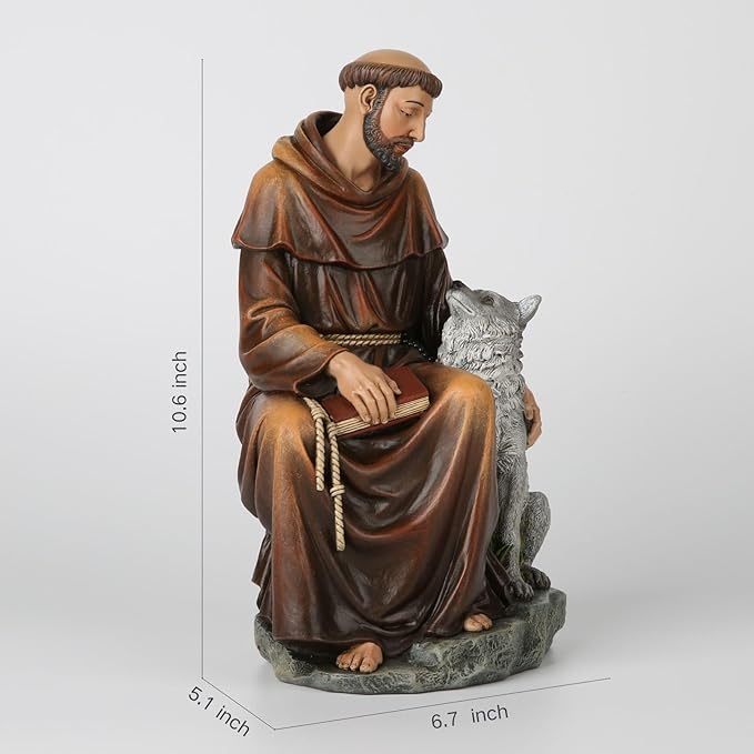 BC Catholic Saint Francis Statue, 10.5" H St. Francis of Assisi Inspirational Garden Figure, Religious Gift, Devotional Home décor, Renaissance Sculpture Handpainted by Buildclassic
