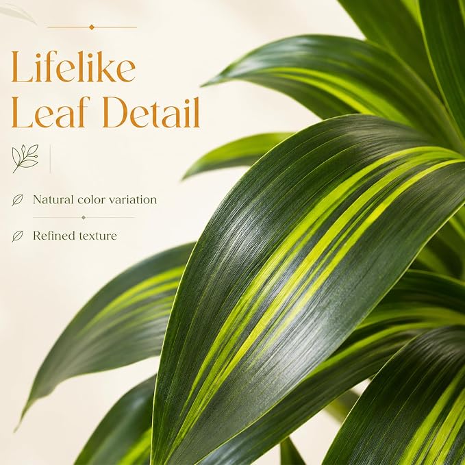 Dracaena Plant Artificial Tree 6Ft Tall Fake Tropical Floor Plants Potted (Real Touch) Artificial Silk Tree Leaf Faux Trees Black Tall Planter for Home Office Living Room Indoor Outdoor Decor