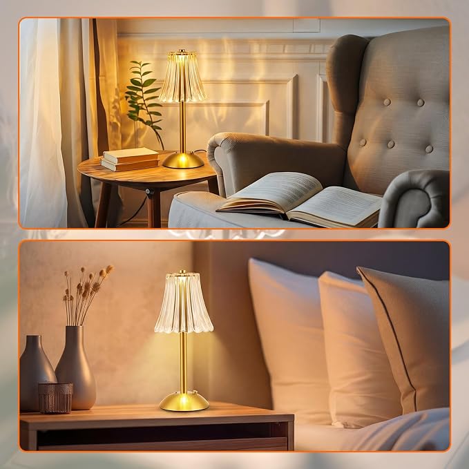 Liliful 4 Pcs Cordless Table Lamp Rechargeable Touch LED Small Gold Portable Battery Operated USB-c Desk Lamp 3 Color Dimmable for Bedroom Living Room Dining (Gold,Rose Style)