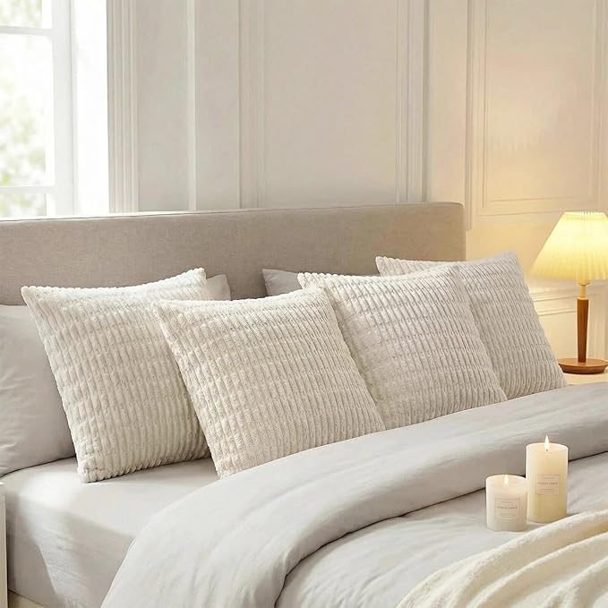 Fancy Homi 4 Packs Decorative Throw Pillow Covers for Living Room Couch Bed, Modern Farmhouse Boho Home Décor Accent Cushion Case, 26" x 26" (Pack of 4), Cream