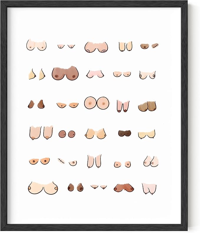 HAUS AND HUES Funny Bathroom Wall Art – Boobs Poster, Witty Restroom Prints, Humorous Washroom Artwork, Fun Wall Accent (16x20, Black Frame)