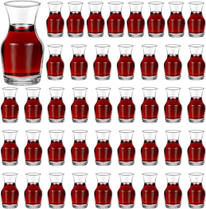 Remagr 42 Pack Single Serving Wine Carafe Glass Small Mini Carafe Individual Wine Refill Decanter for Dinner Parties Tastings Bars Restaurants (6.5 oz)