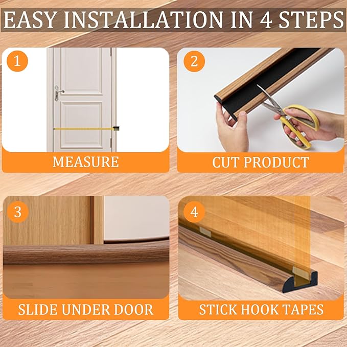 2 Pack Door Draft Stopper 36" Adjustable Under Door Draft Stopper Soundproofing 30 Inch to 36 Inch Noise Blocker Seal Large Gap up to 1.2", Easy to Install Wood Color