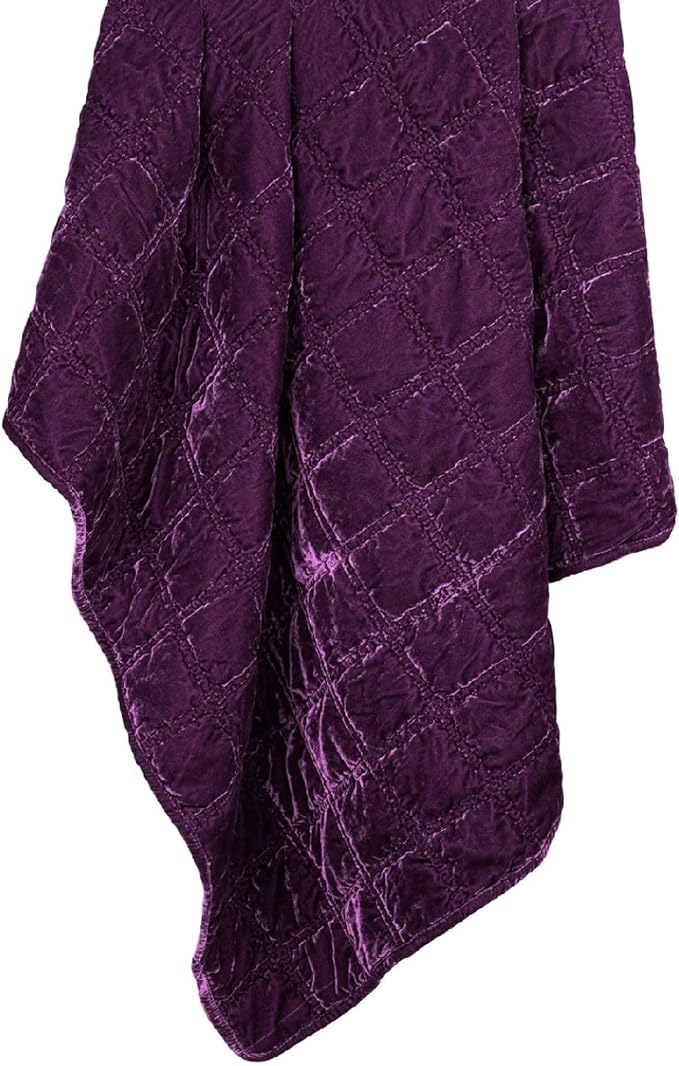 HiEnd Accents Stella Faux Silk Velvet Throw Blanket Dark Violet, 50x60 inch, Double Stitch Plush Soft Cozy Blankets, Luxury Decorative Throws for Couch, Bed, Sofa, Chair