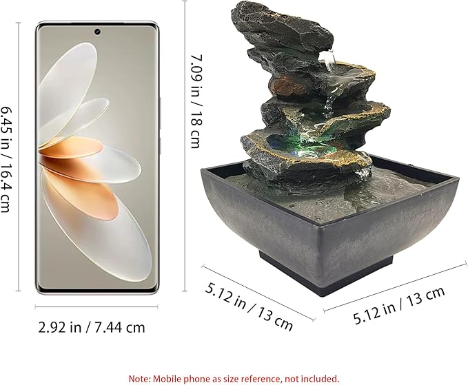 Indoor Tabletop Fountain Water Fountain with Light and Natural Waterfall Sounds for Desktop, Spa and Home Décor, 4-Tier Small Desktop Fountain for Leisure and Relax Zen Meditation