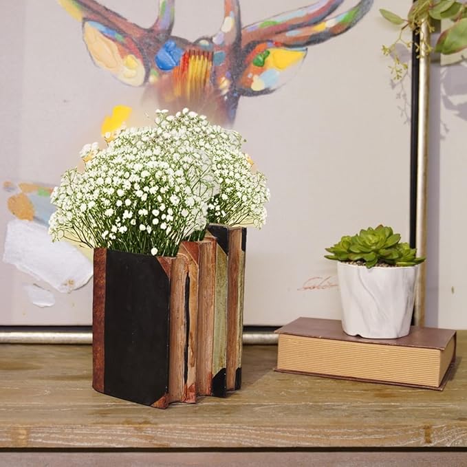 Guichifun Book Shaped Vase for Flowers - Resin Decorative Vase Classical Fake Books for Bookshelf Bedroom Office Home Décor Gifts for Book Lovers 5.5 * 4.5 * 7.5 Inch