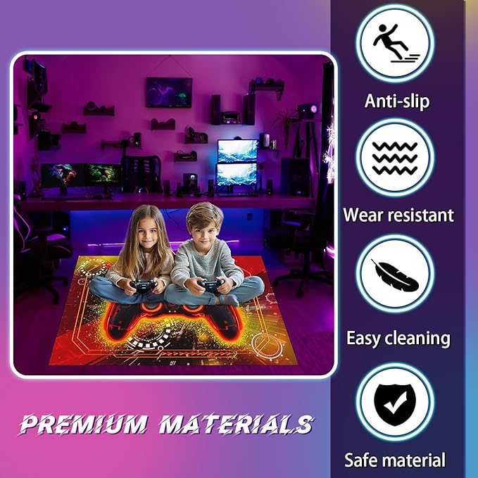 Boys Gamer Area Rug for Room - Yellow Gaming Carpet Rug for Kids Boys Bedroom Video Games Carpet Gamepad Themed Rugs Kids Room Decor, 70" L x 55" W