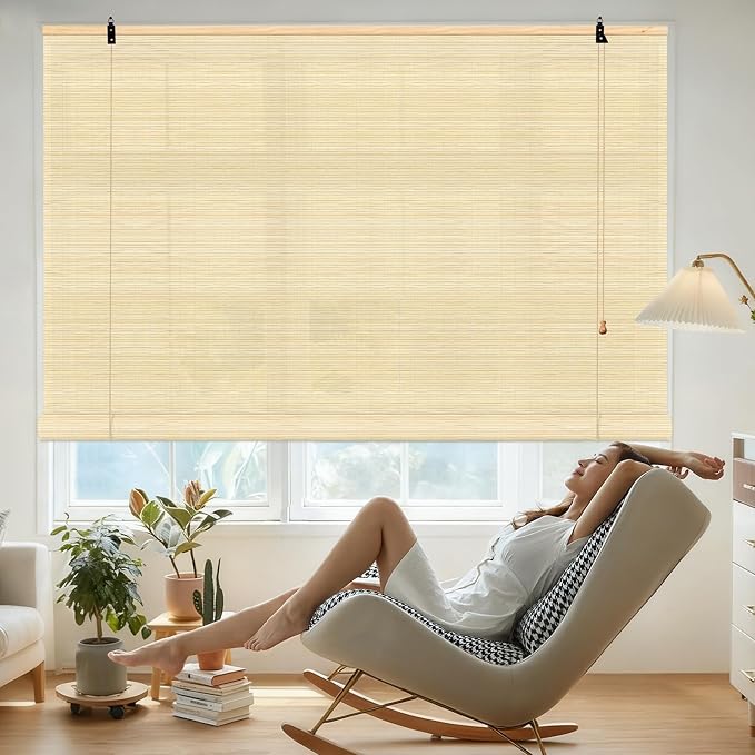 Bamboo Roll Up Shades for Windows 32Wx72L, Light Filtering Hanging Window Blinds, Bamboo Shades for Patio Home Indoor/Outdoor Porch