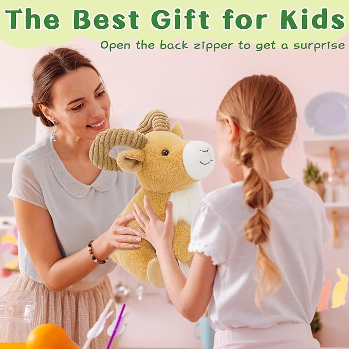 MorisMos 5Pcs Goat Stuffed Animal, 15inch Mommy Goat Plush with 4 Baby, Wlid Stuffed Toys Gifts for Kids, Girls, Boys