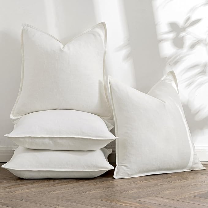 MIULEE Cream Linen Pillow Covers Pack of 4 Decorative Natural Solid Throw Pillow Covers Soft Accent Boho Farmhouse Couch Pillowcases Modern Spring Home Decors for Living Room Bed Sofa 24x24 Inch