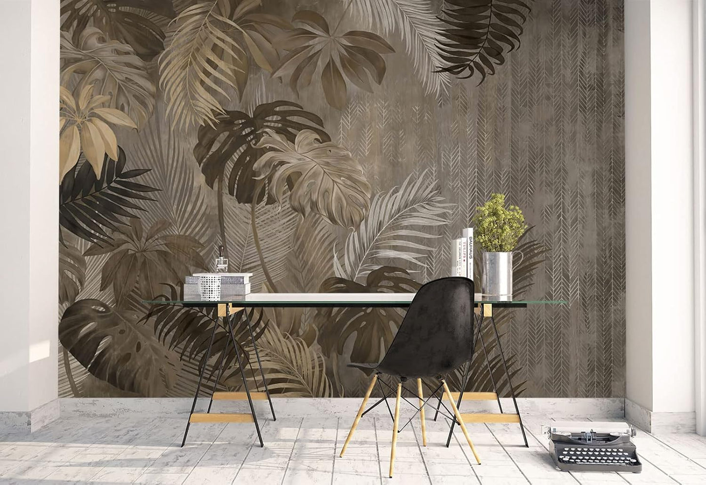 Cliouar-Turtle Backed Bamboo Plantain Leaf Plant Wall Mural Wallpaper for Bedroom Living Room Peel and Stick 98" x 58"