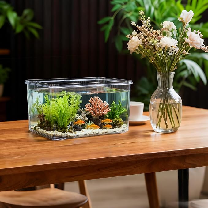 Geelin 1.5 Gallon Plastic Fish Tank Large Bowl Shatterproof with Crystal Clear Clarity for Terrarium, Flower Vase Centerpiece Gift for Fish Lovers (Square)
