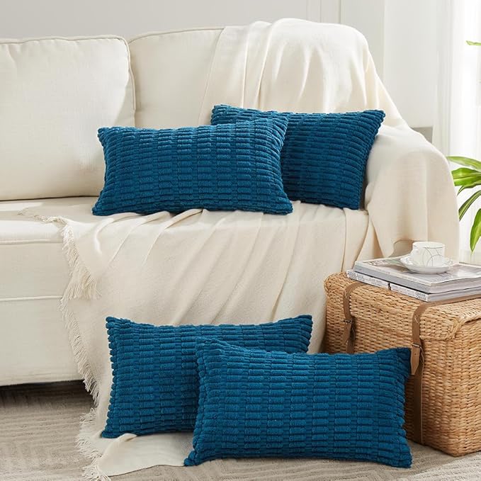 Fancy Homi 4 Packs Decorative Throw Pillow Covers for Living Room Couch Bed, Modern Farmhouse Boho Home Décor Accent Cushion Case, 20" x 12" (Pack of 4), Teal