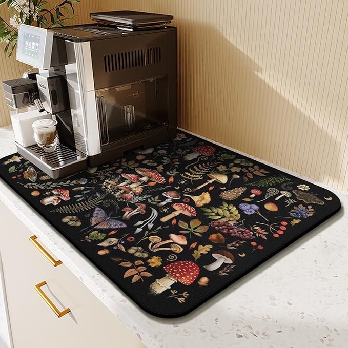 Fun Coffee Mat 23inx15in,Coffee Bar Mat for Countertops,Absorbent Hide Stain Anti-Slip Coffee Bar Accessories Fit Under Coffee Machine Mat,dish Drying Mats for Kitchen