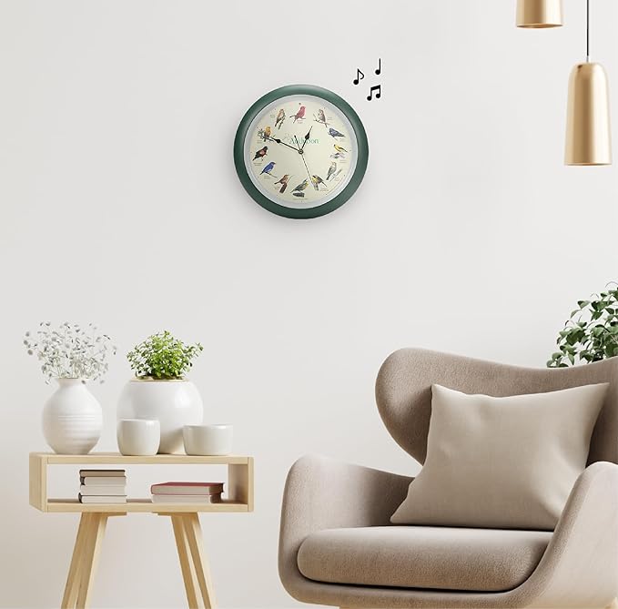 Mark Feldstein, Audubon Singing Bird Wall Clock, 13 Inch, Green