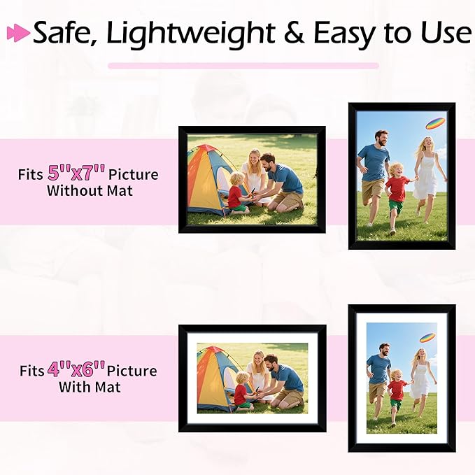 5x7 Picture Frames 2 Pack, Black Frames for Wall or Tabletop Display, Photo Frame Collage with HD Plexiglass for Home Office Wall Decor, Display Pictures 4x6 with Mat or 5x7 Without Mat