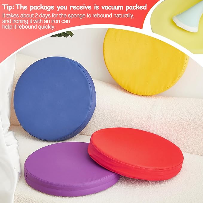 Juexica 4 Pcs Extra Thick Flexible Seating Floor Cushions Assorted Colored Pillow Floor Cushions for Classroom Soft Flexible Seating for Learning Sitting Office School Chair (Bright Colors,Round)