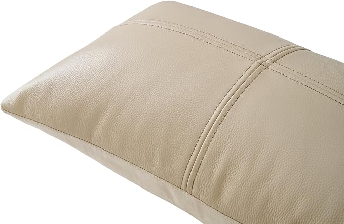 Full Grain Leather Lumbar Pillow Cover (14" x 22") (Cream) | Cowhide Sofa Cushion Case Thick Genuine Leather Throw Pillow for Living Room Bedroom and Home Office, Pack of 1, Cover Only