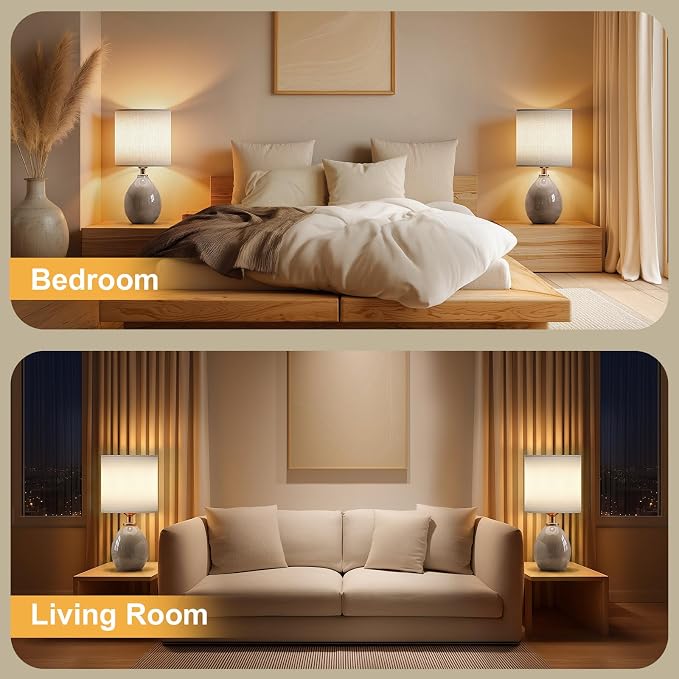 Dawnwake 18.5" Table Lamp Set of 2 for Living Room Bedroom, Bedside Lamps for Night Stands, Desk Nightstand Lamp Dimmable, Modern Linen Cream Ceramic Lamps (Grey)