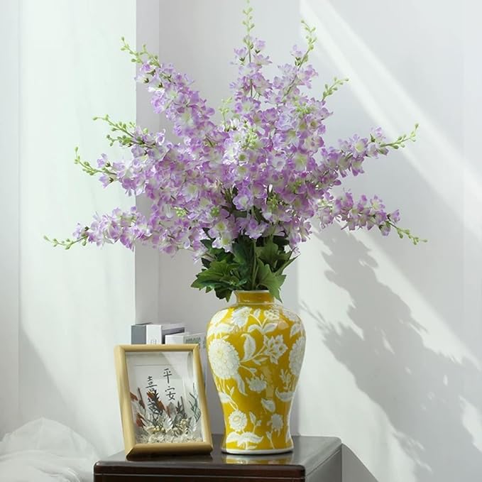 8 pcs Clove Purple Delphinium Artificial Flowers, 34.25''Artificial Snapdragon Flowers Tall Fake Flowers Silk Flowers Faux Delphinium Bulk for Tall Vase Home Wedding Garden Table Decor