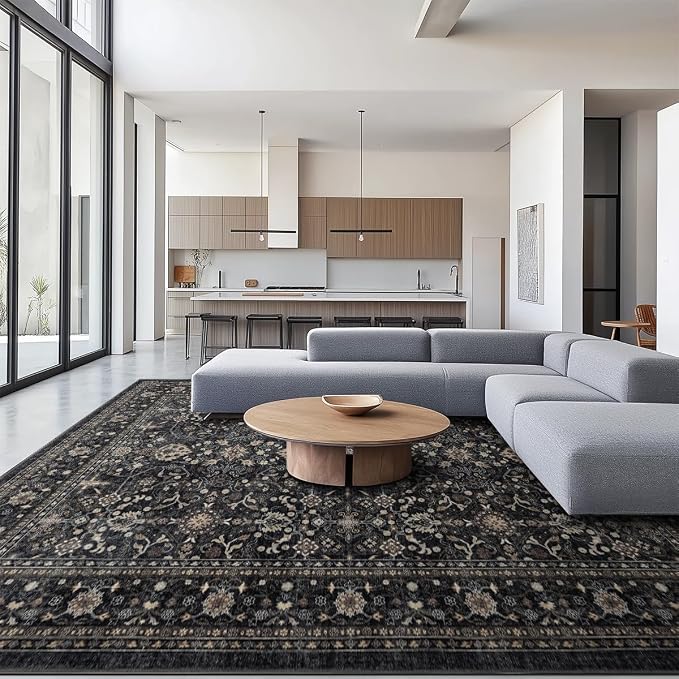 Ruaruarug Washable Area Rug 6x9 for Living Room, Bedroom, Ultra Soft Non Slip Stain & Fade Resistant, Pet & Kids Friendly, Suitable for High Traffic Areas Easy to Clean for Office Kitchen, Black Grey