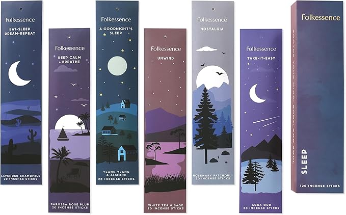 Folkulture Incense Sticks (120 Sticks) | Set of 6 Premium, Deep Sleep, Calm Incense - Night Relaxation | No Charcoal, Organic, Non Toxic, 45 Mins Burning Lavender, Rosemary Insence-Sticks Aromatherapy