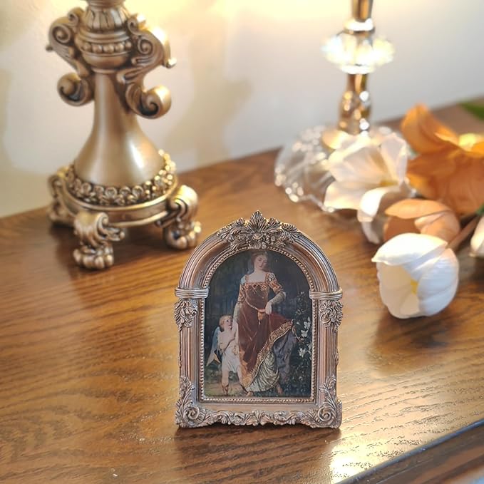 Bronze Antique Picture Frames 2.5x3.5 Ornate Arched Vintage Picture Frames with Glass Front for Wall Hanging and Tabletop Photo Gallery Wall Decor Vintage Home Decor