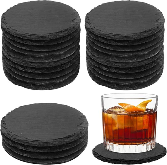 24 Pieces Slate Coasters. Dhfsleo 4 inch Black Coasters Stone Coaster Set,Laser Engraving Blanks with Anti-Scratch Bottom, Perfect for use in Your Home, Office, Kitchen,bar or Anywhere.Round
