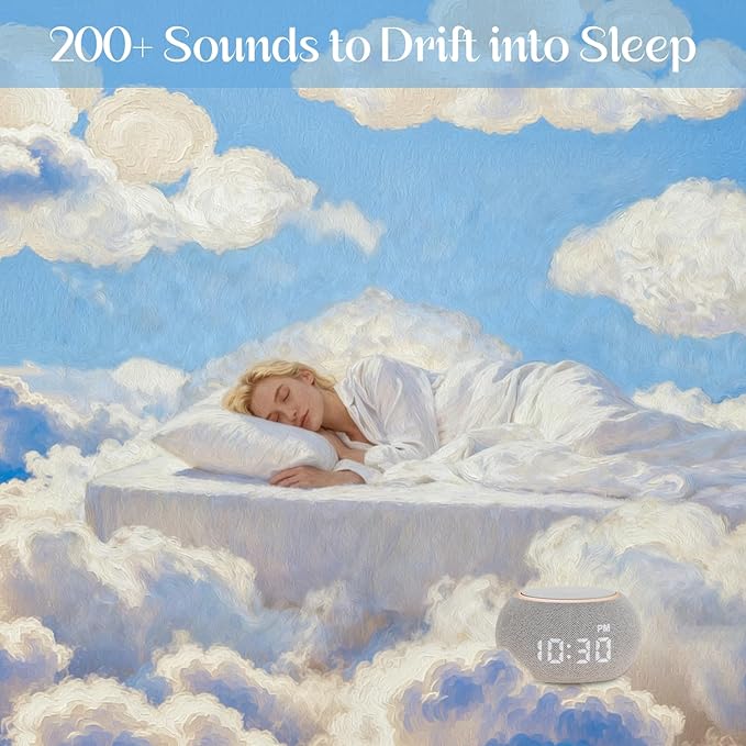 Santebee Sound Machine for Sleep White Noise Machine for Adults Night Light, Luna Pro 507 Soothing Sounds, Dual-stage Alarm&Snooze, Smart App Control Custom Buttons, Dimmable Clock Timer for Baby Kids