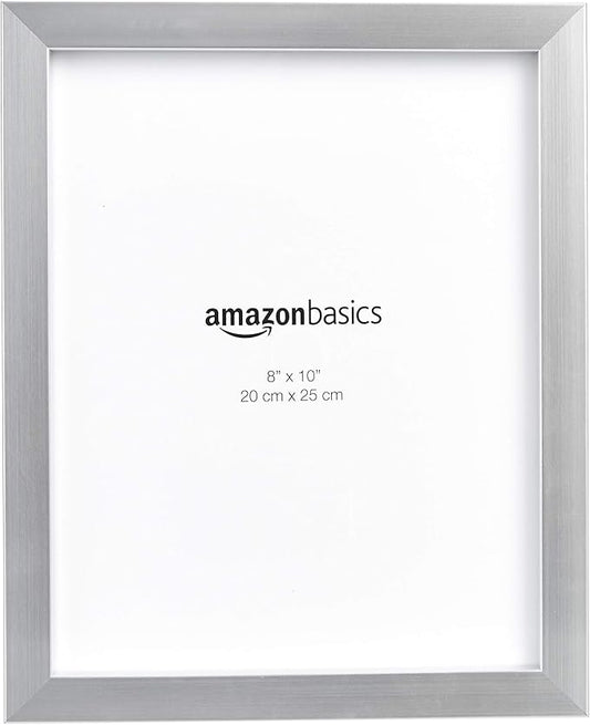 Amazon Basics Rectangular Photo Picture Frame Set, 8" x 10", Wall Hanging or Tabletop Display, Real Glass, Nickel, 2-Pack
