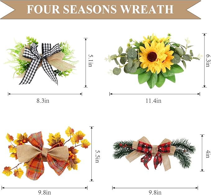 Interchangeable Welcome Sign for Front Door with 4 Seasonal Wreaths and 14 Changeable Icons, Farmhouse Front Porch Décor, Front Door Decoration, Seasonal Rustic Wooden Wall Sign home décor (7wood)