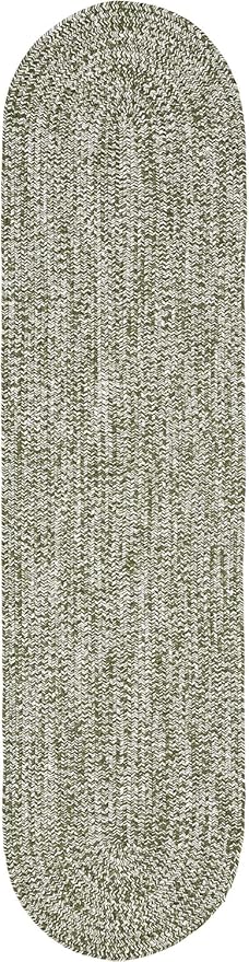 Superior Indoor/Outdoor Runner Rug, Dual-Tone Reversible Braided Floor Decor for Patio, Front Porch, Entryway, Living Room, Office, Nursery, Artistic Home, 2' x 8' Oval, Green-White