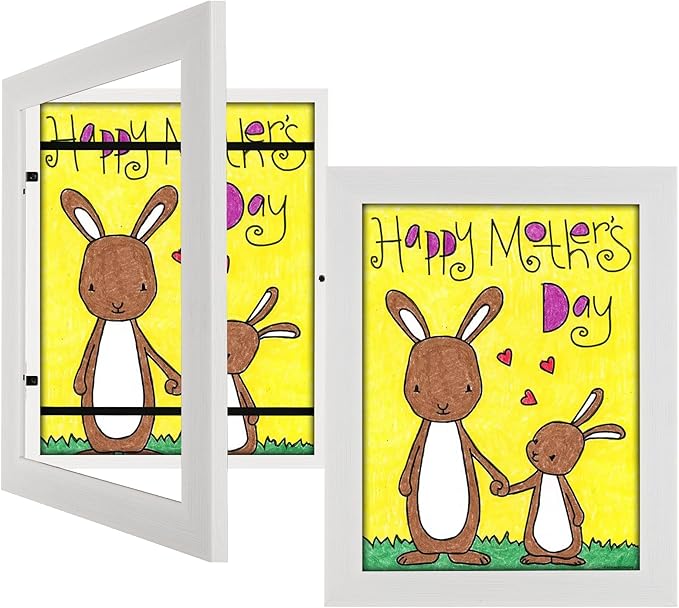 2 Pack 8.5x11 Kids Art Frames White, Kids Artwork Frames Changeable Child Artwork Picture Display Front Opening, Rustic Children Storage Frame Hold 50pcs Craft, Drawing, Art Project, Schoolwork