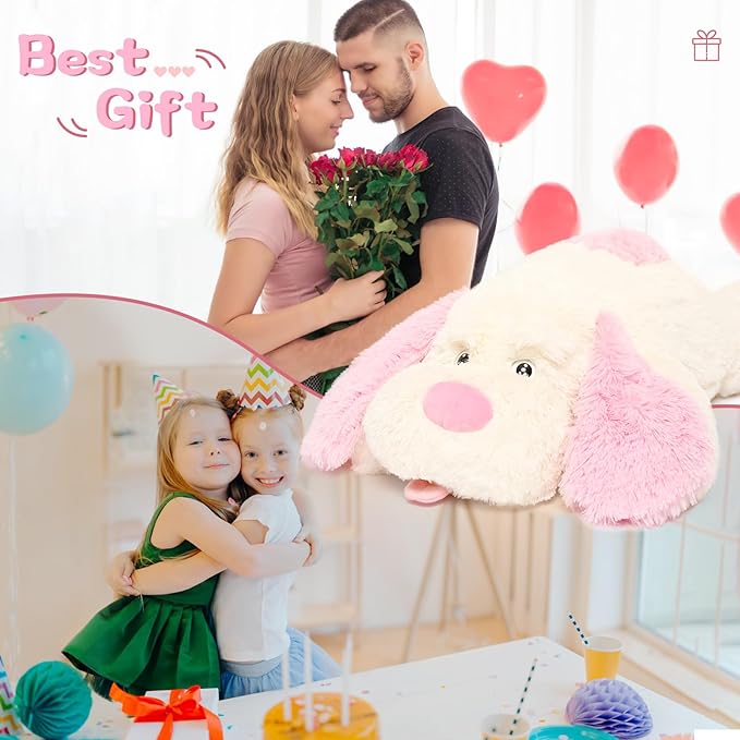 MorisMos Giant Dog Stuffed Animals, 31inch Large Stuffed Dog Plush Soft Big Puppy Pillow Gifts for Kids, Teens, Girls, Pink