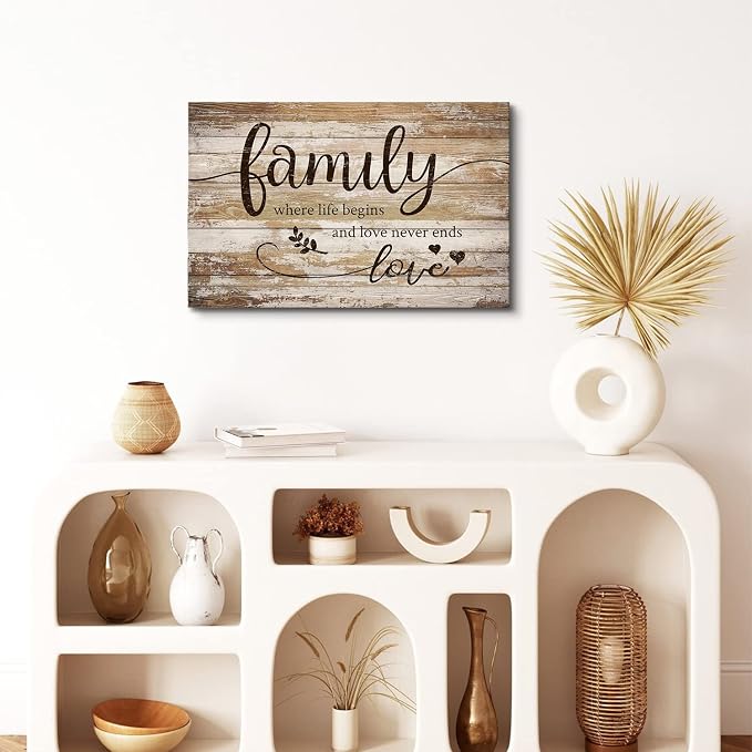 Vintage Family Wall Decor for Living Room Farmhouse Family Canvas Wall Art Bedroom Decor Rustic Sweet Quotes Sign Prints Retro Kitchen Signs Wooden Pictures Christian Artwork Home Decoration 16x24”
