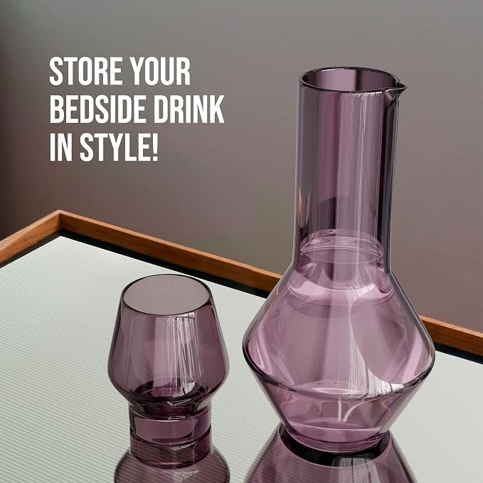 American Atelier Carafe and Glass Set | Water Jug with Matching Tumbler | Easy Pour Spout for No Mess | Use in Office and Kitchen | 43-Ounce Capacity Pitcher | 10-Ounce Tumbler (Plum)