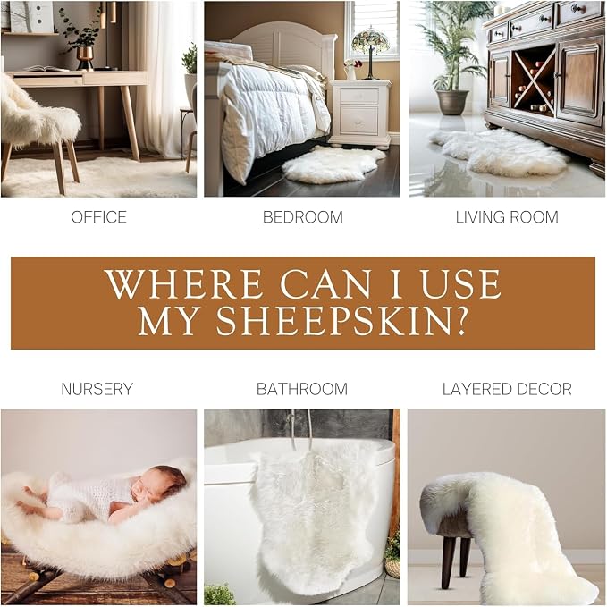 Sunshine Cowhides 100% Genuine Sheepskin Rug - Modern Style Animal Skin Rug & Floor Carpet for Living Room, Bedroom, Kitchen & More - Double (2x5-6 Ft.)