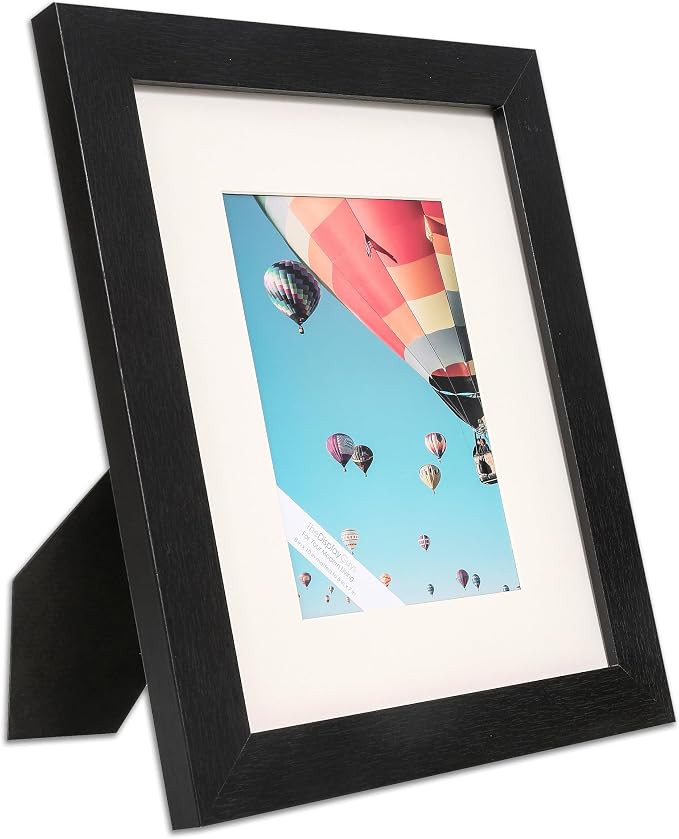 The Display Guys - Black Wooden Minimalist Picture Frames Set - Tempered Glass - 8x10 matted to 5x7 - Tabletop Easel - 4-Pack