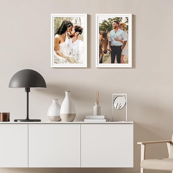 upsimples 12x18 Picture Frame, Display Pictures 11x17 with Mat or 12 x 18 Without, Wall Hanging Poster Frames, White, 1 Pack