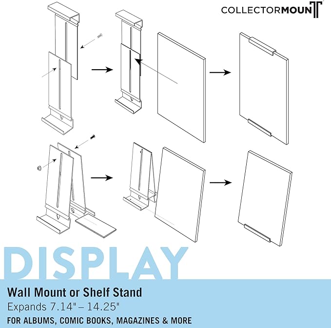 CollectorMount Comic Mount 3 Pack, Comic Book Shelf Stand or Wall Mount Display, Invisible and Adjustable