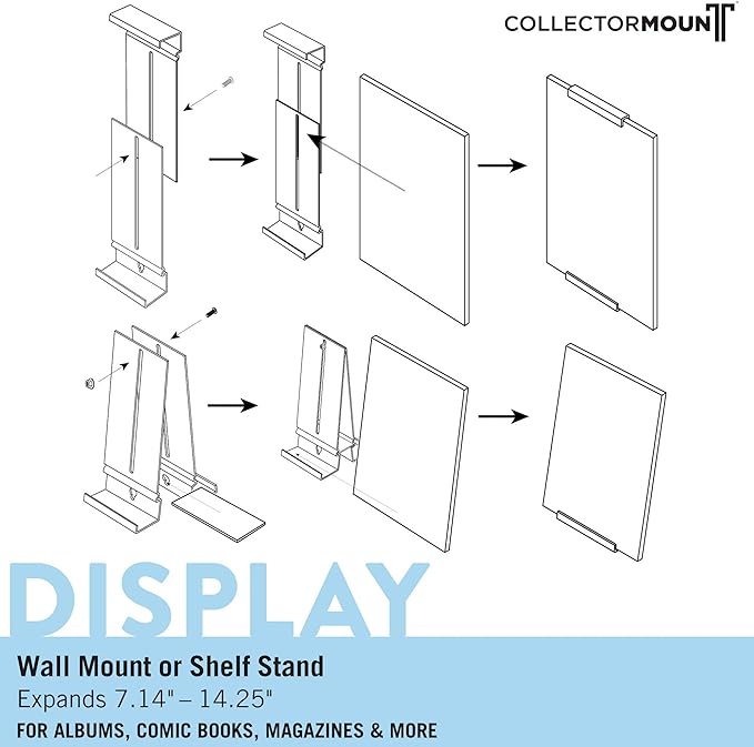 CollectorMount Comic Mount 1 Pack, Comic Book Shelf Stand or Wall Mount Display, Invisible and Adjustable