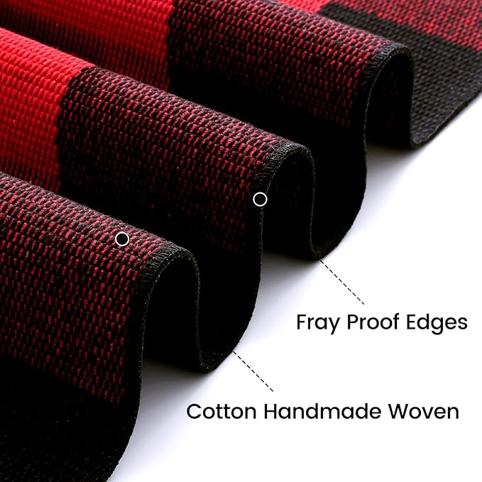 OLANLY Buffalo Plaid Rug 2' x 3' (24" x 36") – Red and Black Cotton Checkered Doormat, Washable Indoor Outdoor Rug for Layered Front Porch, Kitchen, Entryway Decor