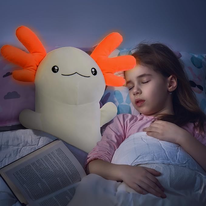 MaoGoLan 48" Giant Axolotl Plush Body Pillow, Large Axolotl Stuffed Animal Toy for Kids Girl Boy, Soft White Glow in The Dark Salamander Plush Toy, Birthday Easter Gift, Baby Shower Holiday Decor