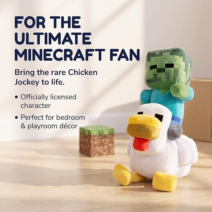 Jay Franco Minecraft Plush Pillow Buddy - Large 20 Inch Soft Plushie Stuffed Pillow, Gray - Chicken Jockey