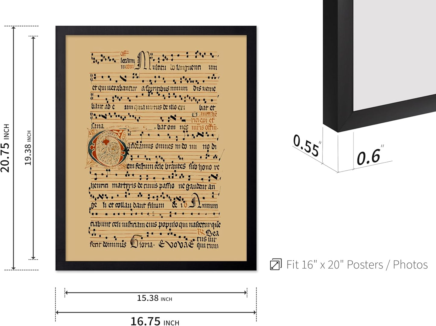 Poster Master Vintage Hymnal Poster - Retro Music Print - Gift for Artist, Friend - Graduale Aboense, Gregorian Chant Manuscript, Score - Wall Decor for Living Room, Bedroom, 16x20 Black Framed