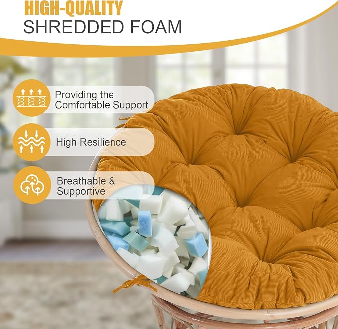 idee-home Papasan Chair Cushion, Circle Papasan Chair Cushion(Cushion Only) | Papasan Cushion with Thick Corduroy Cover, 52 x 52 Inch Cushion for Egg Chair, Navy