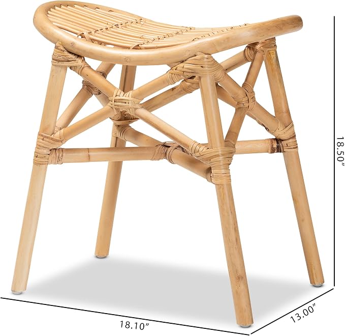 bali & pari Elgon Modern Bohemian Natural Rattan Footstool