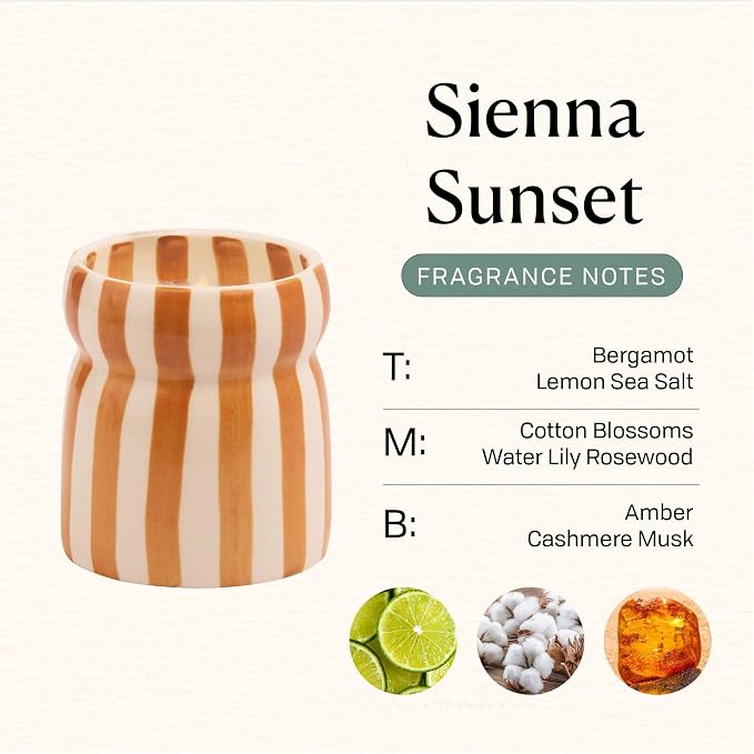 Paddywax Cabana Hand-Painted Scented Candle in Ceramic Reusable Food Safe Jar, Clean-Burn Soy Candle with Approx. 42 Hour Burn Time, Rust – Sunset Sienna, 6.5 oz