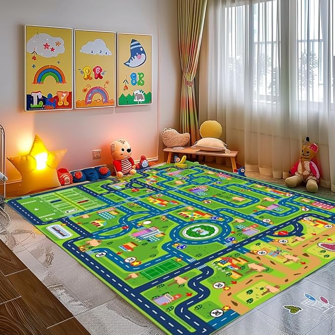 yongjoy Car Rugs for Kids Toy Cars,Kids Play Rug, Children's City Road Map Mat for Playroom Classroom (78.7X59 Inch)